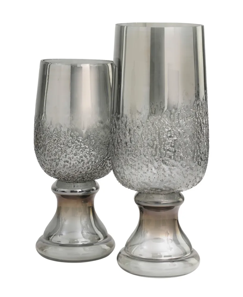 Glass Tinted Candle Holder with Textured Exterior 13" and 11" H, Set of 2