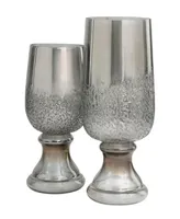 Glass Tinted Candle Holder with Textured Exterior 13" and 11" H, Set of 2