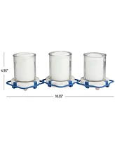 Metal Distressed 3 Linked Buoy Candle Holder with White Wood Accents, 19" x 7" x 5"