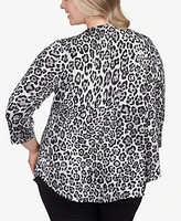 Ruby Rd. Plus Size Cheetah O-Ring Dew Drop Accent Top