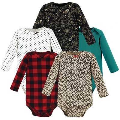 Hudson Baby Girls Cotton Long-Sleeve Bodysuits, Christmas Gift, 9-12 Months