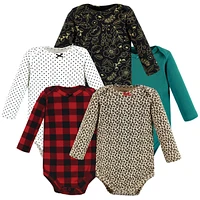 Hudson Baby Girls Cotton Long-Sleeve Bodysuits, Christmas Gift, 9-12 Months