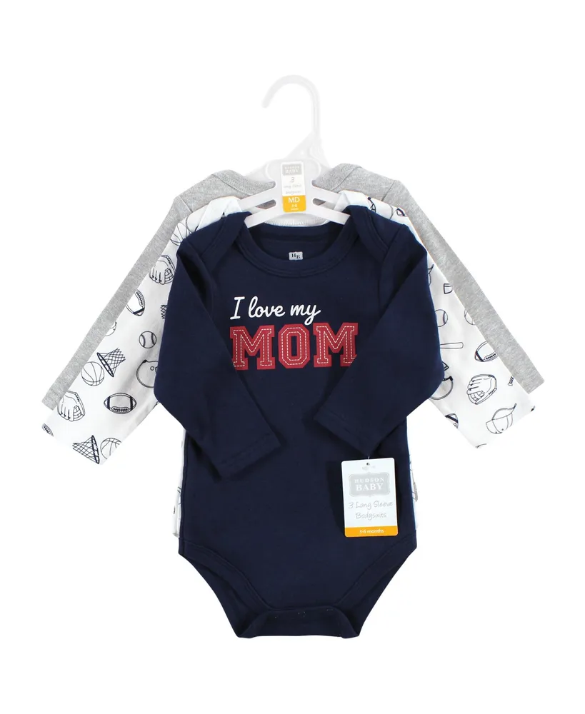 Hudson Baby Boys Cotton Long-Sleeve Bodysuits, Love Mom, 3-Pack