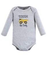 Hudson Baby Boys Cotton Long-Sleeve Bodysuits, Construction, 5-Pack