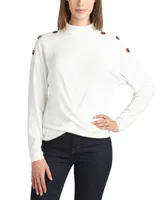 Bcx Juniors' Mock Neck Ribbed-Trim Crossover-Hem Sweater