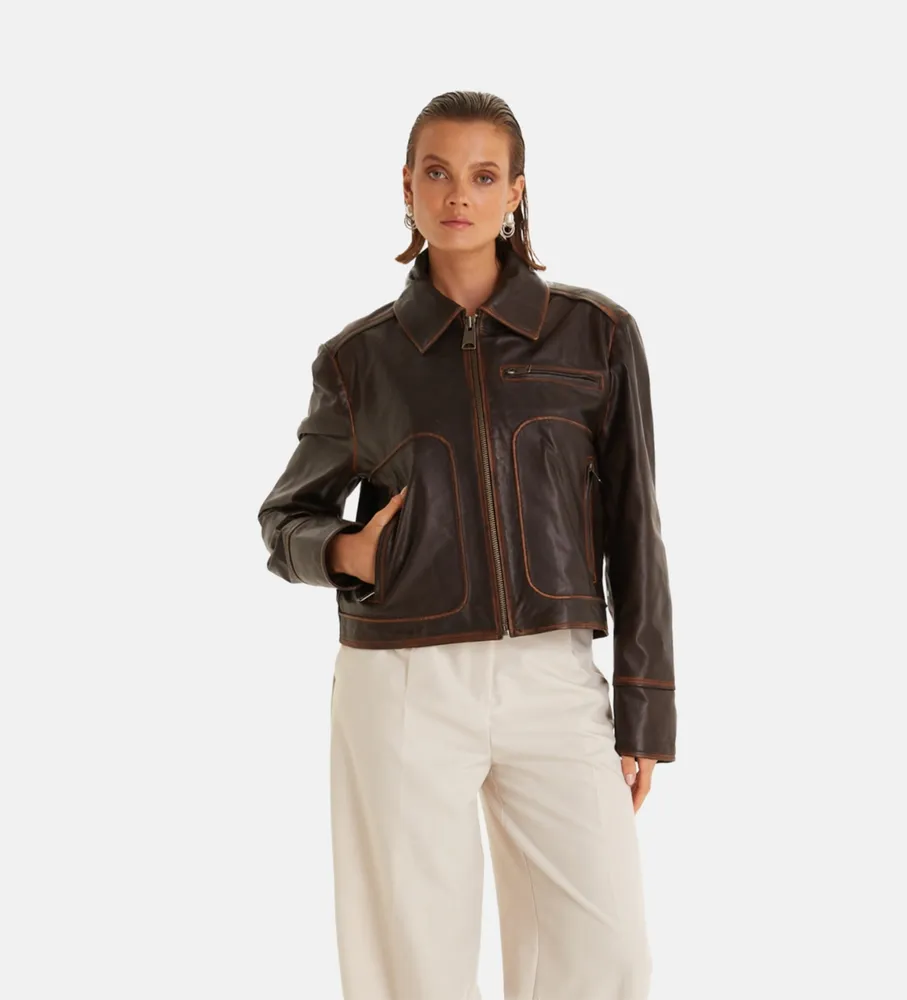 Furniq Uk Women's Brown Leather Jacket