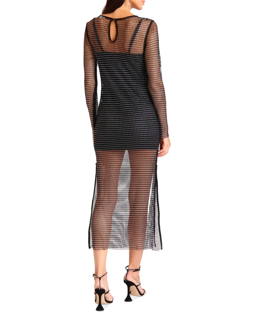 Avec Les Filles Women's Rhinestone Mesh Bodycon Dress