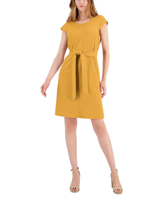 Kasper Women's Cap-Sleeve Seamed Belted Dress