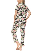 Echo Women's 2 Piece Printed Short Sleeve Notch Top with Pants Pajama Set