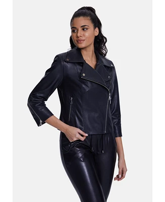 Furniq Uk Women's Leather Jacket Half Sleeve Black