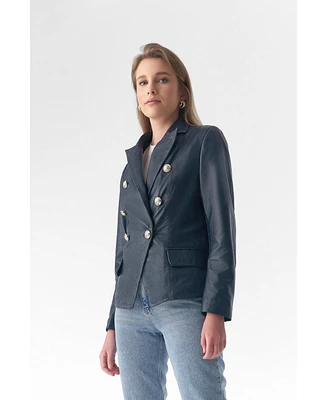 Furniq Uk Women's Genuine Leather Blazer Jacket