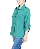 Ny Collection Petite 3/4 Sleeve Roll Tab Utility Blouse