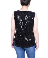Ny Collection Petite Sleeveless Sequined Tank with Combo Banding Top