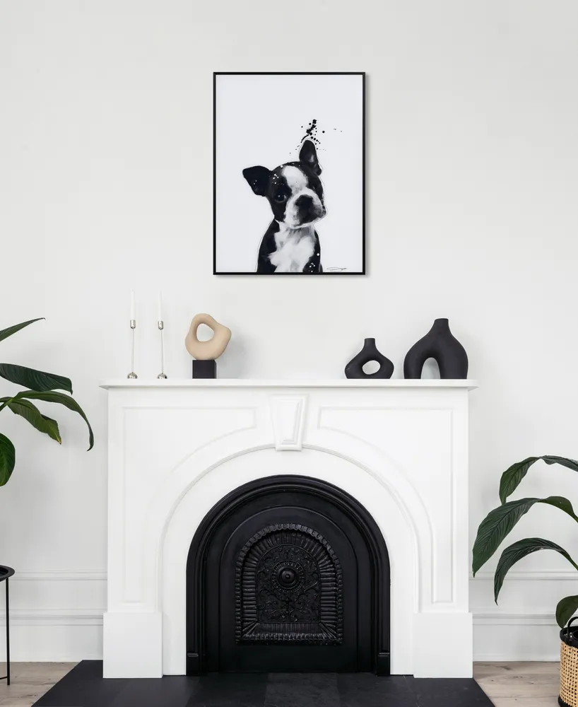 Empire Art Direct "Boston Terrier" Pet Paintings on Printed Glass Encased with A Black Anodized Frame, 24" x 18" x 1"