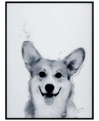 Empire Art Direct "Corgi" Pet Paintings on Printed Glass Encased with a Black Anodized Frame, 24" x 18" x 1"