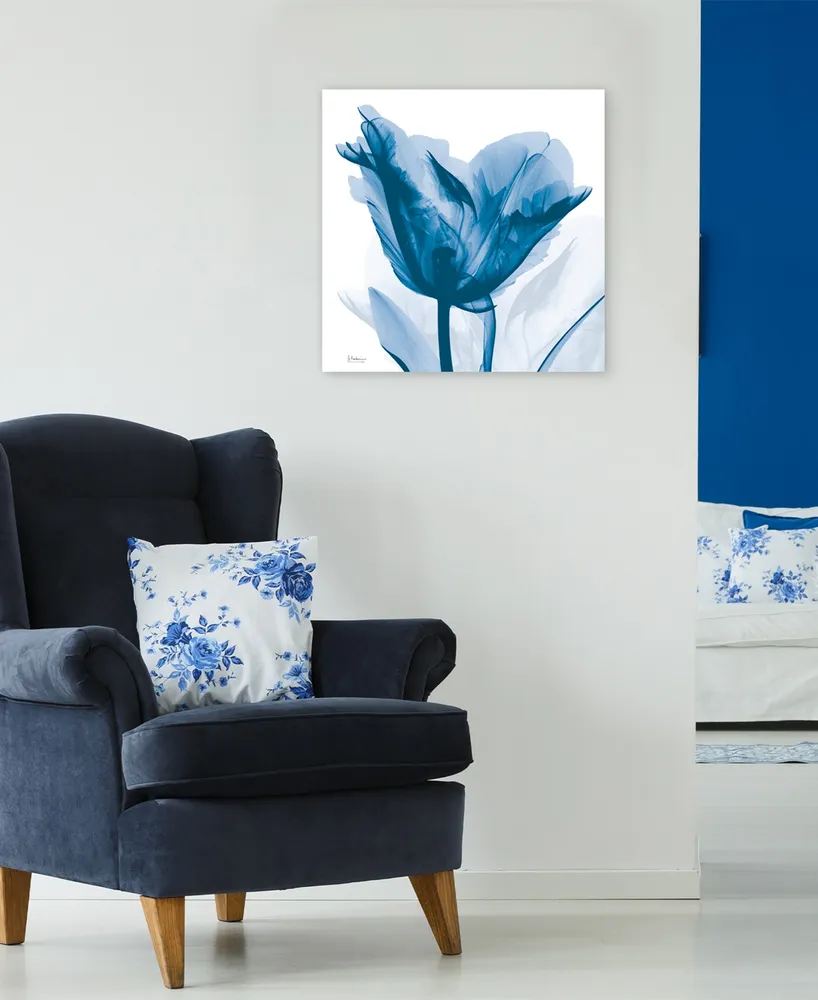 Empire Art Direct "Lusty Blue Tulip" Frameless Free Floating Tempered Glass Panel Graphic Wall Art, 24" x 24" x 0.2"