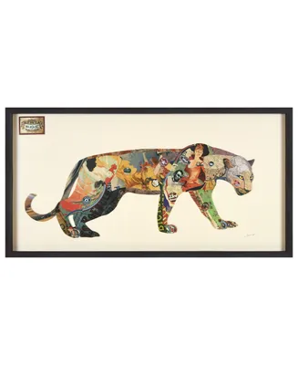Empire Art Direct "The Jaguar" Dimensional Collage Framed Graphic Art Under Glass Wall Art, 25" x 48" x 1.4" - Multi