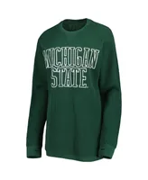 Women's Pressbox Green Michigan State Spartans Surf Plus Southlawn Waffle-Knit Thermal Tri-Blend Long Sleeve T-shirt
