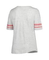 Women's Profile Heather Gray Distressed Nebraska Huskers Plus Striped Lace-Up T-shirt