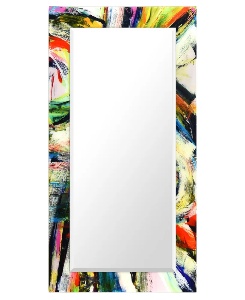 Empire Art Direct "Nirvana Ii" Rectangular Beveled Mirror on Free Floating Printed Tempered Art Glass, 54" x 28" x 0.4"