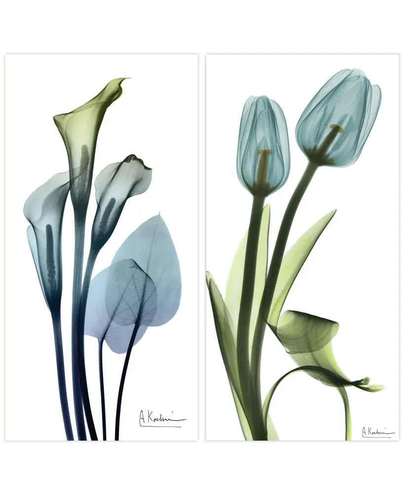 Empire Art Direct "Calla LIly and Blue TuLIps" Frameless Free Floating Tempered Glass Panel Graphic Wall Art Set of 2, 48" x 24" x 0.2" Each