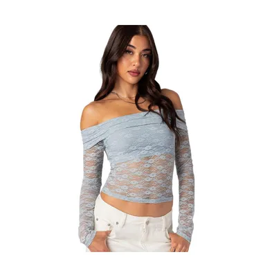 Women's Elysia fold over sheer lace top