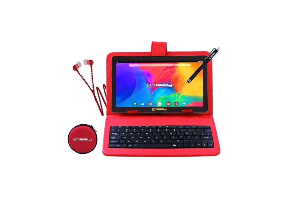 Linsay New 7" Wi-Fi Tablet with Super Bundle Red Keyboard, Earphones and Pen 64GB Newest Android 13