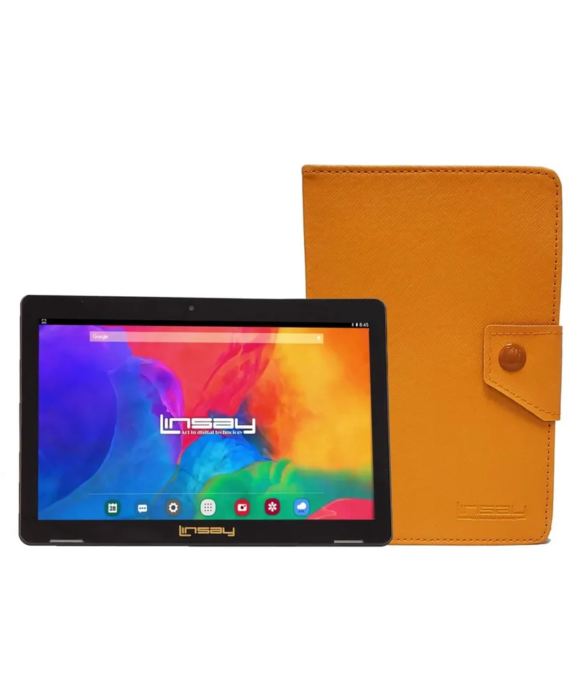 Linsay New 10.1" Tablet Octa Core 128GB Bundle with Orange Case Newest Android 13