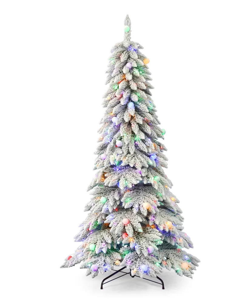 Seasonal Snow Kissed Pine 6.5' Pre-Lit Flocked Pvc Full Tree with Metal Stand, 739 Tips, 350 Led Lights