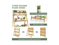 3-Tier Bamboo Foldable Plant Stand with Display Shelf Rack