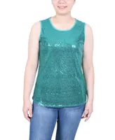 Ny Collection Petite Sleeveless Sequined Tank with Combo Banding Top