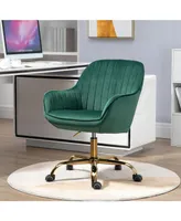 360° Green Velvet Swivel Chair With High Back, Adjustable Working Chair With Golden Color Base