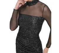 Eliza J Women's Illusion-Sleeve Sequin Bodycon Dress