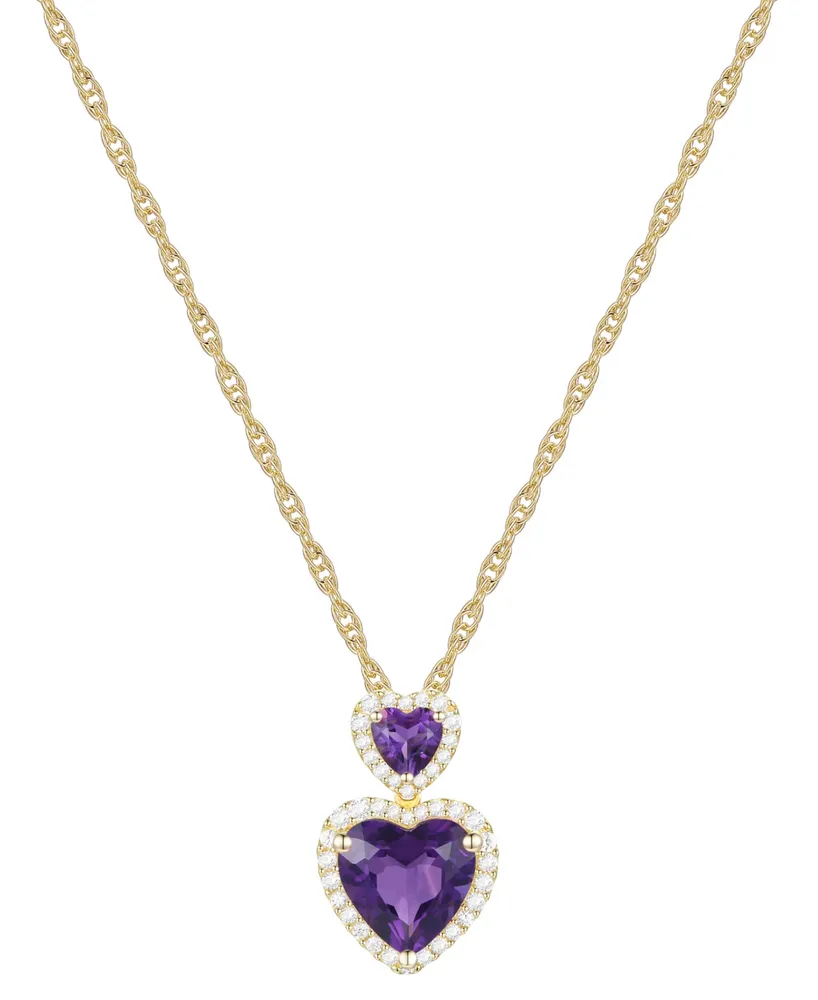 Amethyst (1-7/8 ct. t.w.) & Lab-Grown White Sapphire Accent Double Heart Pendant Necklace in 14k Gold-Plated Sterling Silver