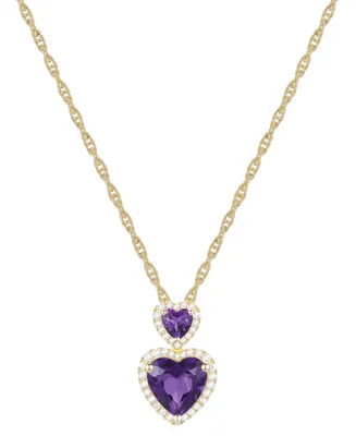 Amethyst (1-7/8 ct. t.w.) & Lab-Grown White Sapphire Accent Double Heart Pendant Necklace in 14k Gold-Plated Sterling Silver