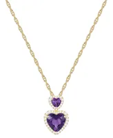 Amethyst (1-7/8 ct. t.w.) & Lab-Grown White Sapphire Accent Double Heart Pendant Necklace in 14k Gold-Plated Sterling Silver