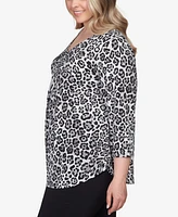 Ruby Rd. Plus Size Cheetah O-Ring Dew Drop Accent Top