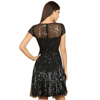 Lara Women's Cap Sleeve Sequin Short Dress Black