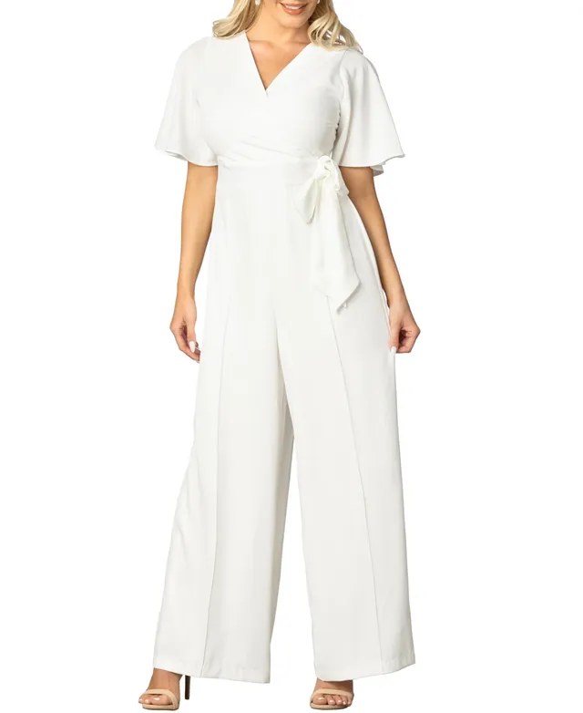 Kiyonna Women's Karina Crepe Wide-Leg White Jumpsuit