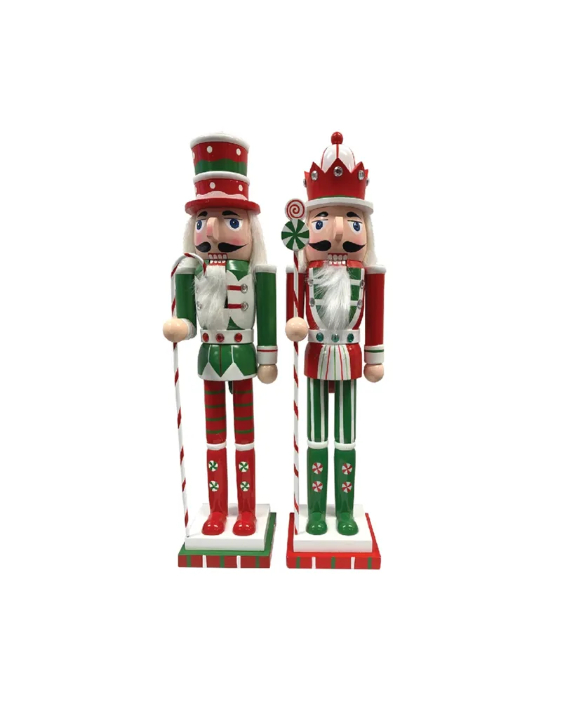 Santa's Workshop 14" Red Green Peppermint Nutcrackers, Set of 2