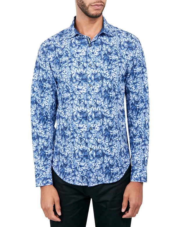 society of threads dress shirts Society of Threads Men's Regular-Fit Non-Iron Performance Stretch  Rose-Print Button-Down Shirt