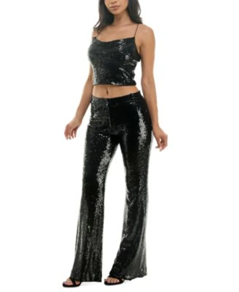 Alex Sophia Juniors Sequined Cowlneck Camisole Sequined Trousers