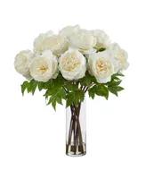 Nearly Natural 22" Artificial Peony Arrangement with Cylinder Glass Vase