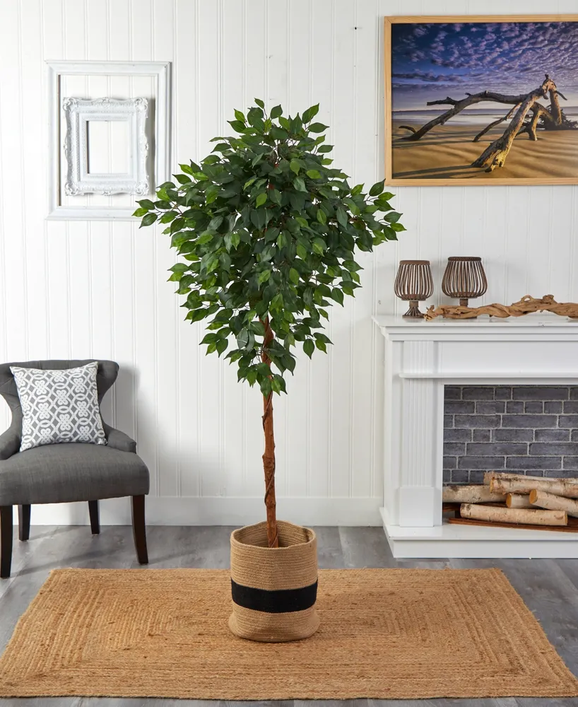 Nearly Natural 72" Artificial Ficus Tree with Handmade Jute Cotton Basket