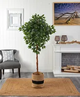 Nearly Natural 72" Artificial Ficus Tree with Handmade Jute Cotton Basket