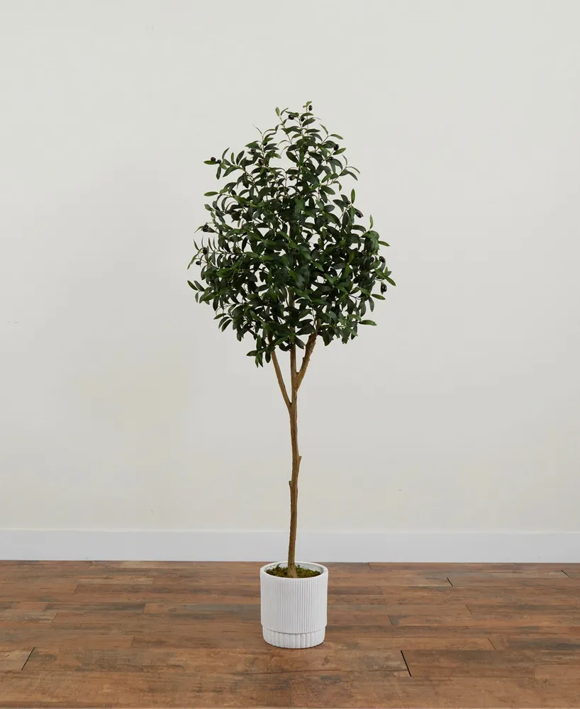 Nearly Natural 72" Artificial Olive Tree with Decorative Planter