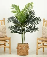Nearly Natural 48" Artificial Paradise Palm Tree with Handmade Jute Cotton Basket with Tassels Diy Kit
