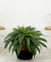 Nearly Natural 23" Artificial Boston Fern Plant with Handmade Jute Cotton Basket Diy Kit