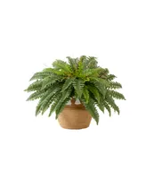 Nearly Natural 23"Artificial Boston Fern Plant in Handmade Jute Cotton Basket with Tassels Diy Kit