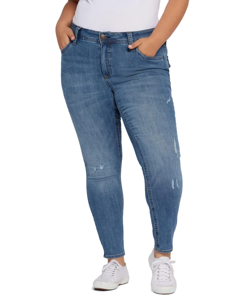 Seven7 Plus Size Mid Rise Flap Pocket Skinny Jeans